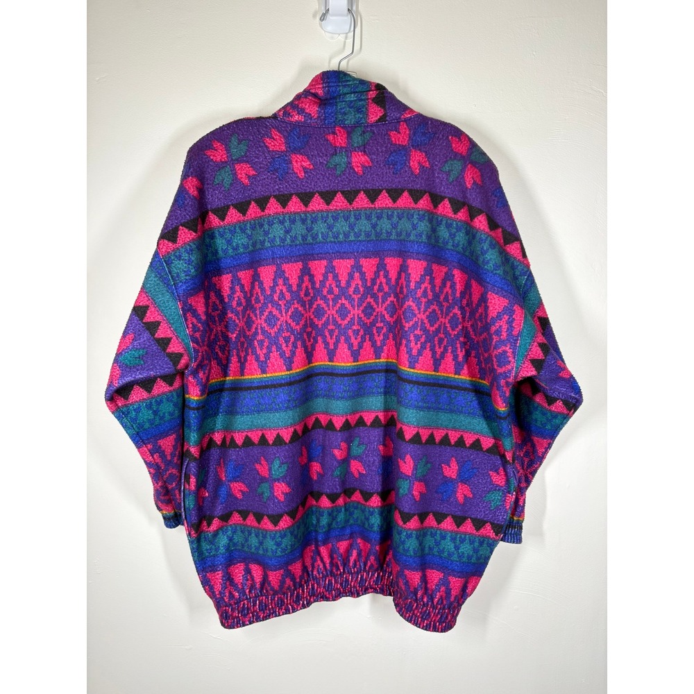 Vintage 90s Victoria Sport Fleece Jacket XL Purple Pink Geometric Gorpcore Cozy - Picture 2 of 11